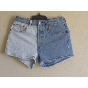 Levi’s 501 Original Shorts W28 Womens High Rise Button Fly Two Tone Blue